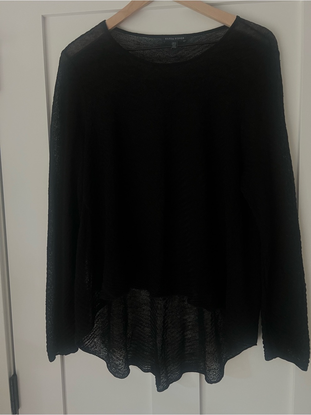 EILEEN FISHER | Black Hemp Open Knit High Low Tunic Top Large